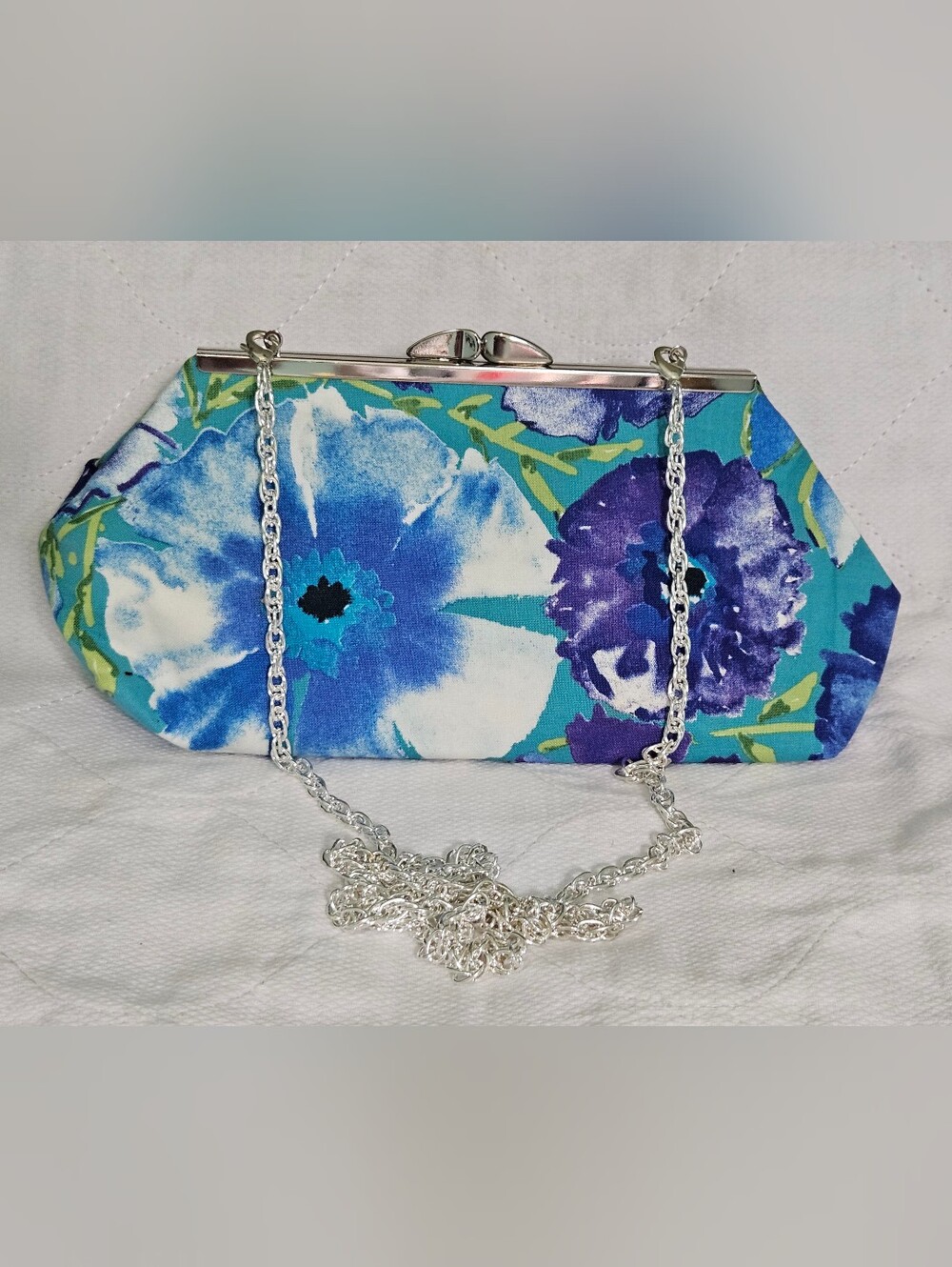 Floral Chain Clutch in Blue & Purple